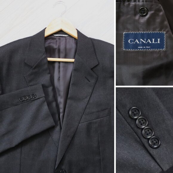CANALI Charcoal 100% Italian Wool Blazer Men's 44 LONG Woven Designer Sport Coat